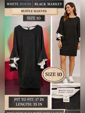 NEW White House Black Market Ruffle Sleeves SIZE 10 pit to pit 17in length 35in